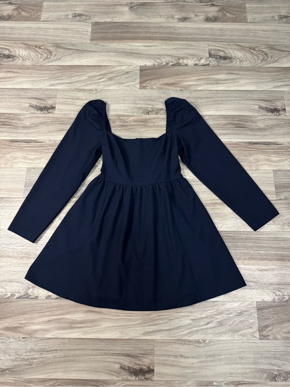 Aritzia Sunday Best Alexis Puff Long Sleeve Mini Dress in Navy Blue Size Large